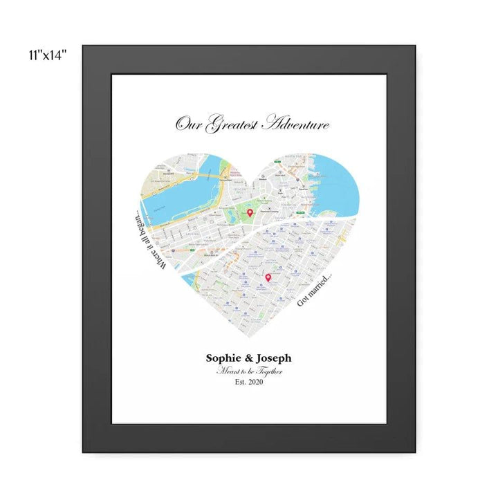 Custom Heart Shaped Dual Location Map - ARTFULANE