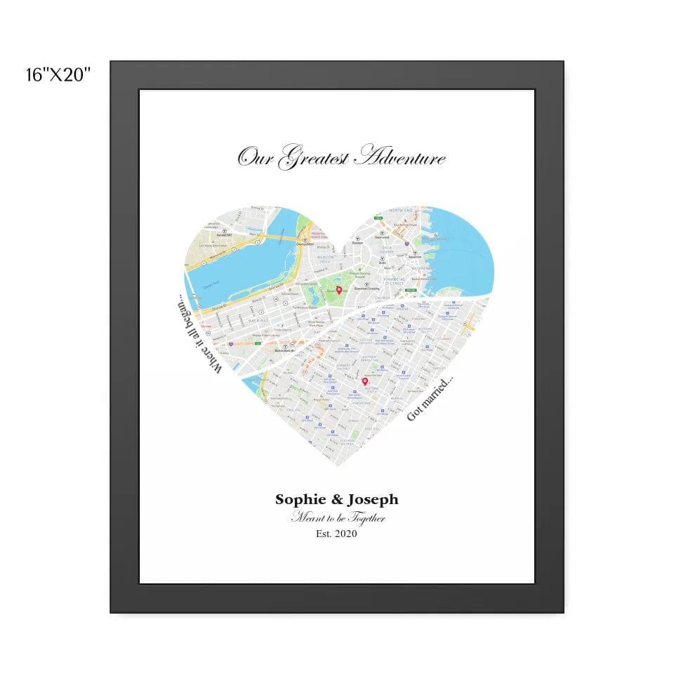 Custom Heart Shaped Dual Location Map - ARTFULANE