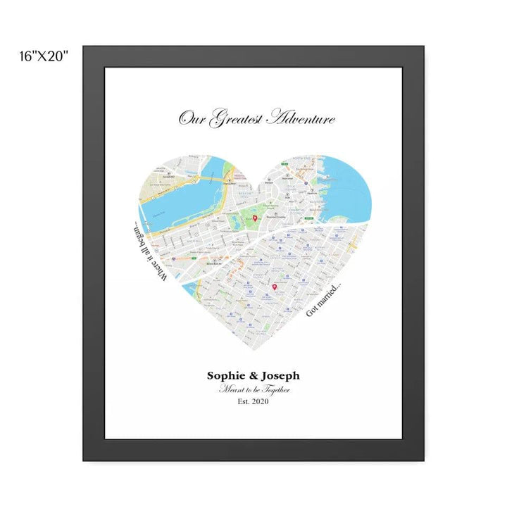 Custom Heart Shaped Dual Location Map - ARTFULANE