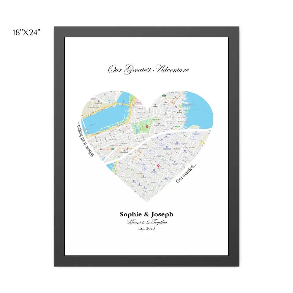 Custom Heart Shaped Dual Location Map - ARTFULANE