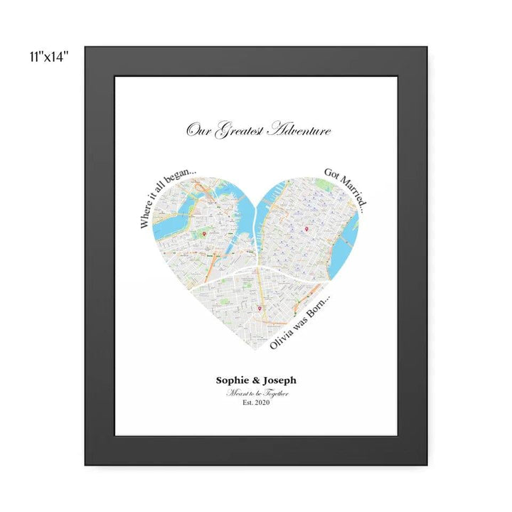 Custom Heart Shaped Triple Location Map - ARTFULANE