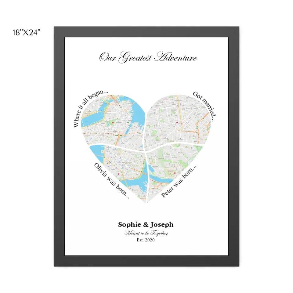 Custom Heart Shaped Four Location Map - ARTFULANE