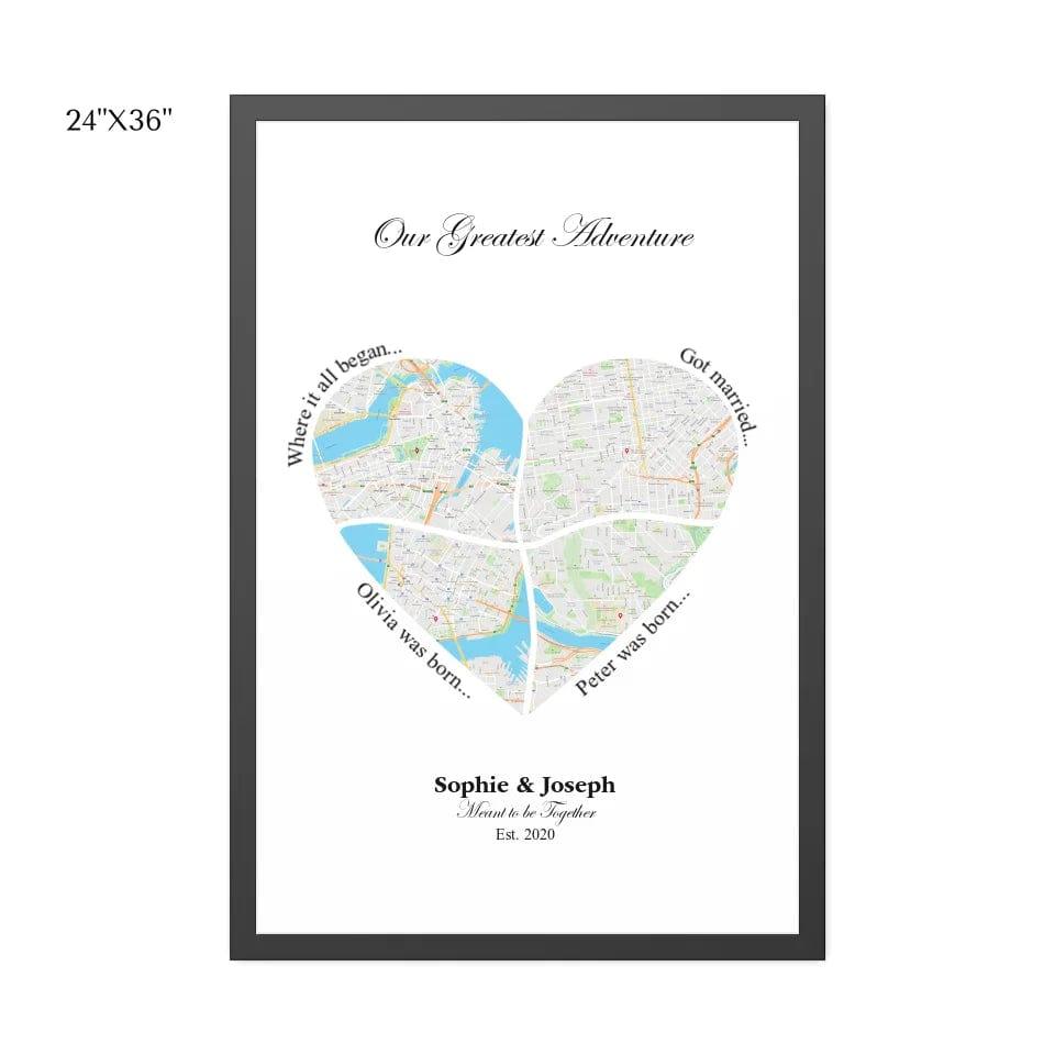 Custom Heart Shaped Four Location Map - ARTFULANE