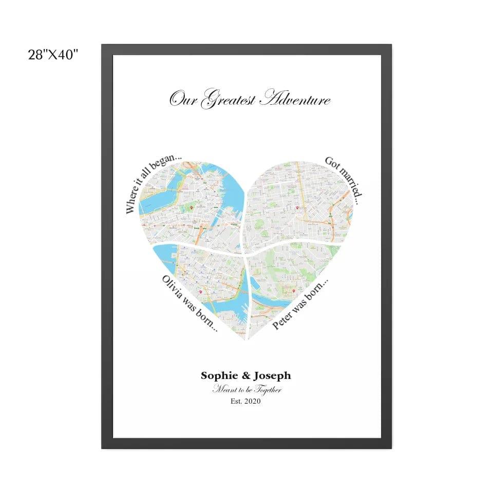 Custom Heart Shaped Four Location Map - ARTFULANE