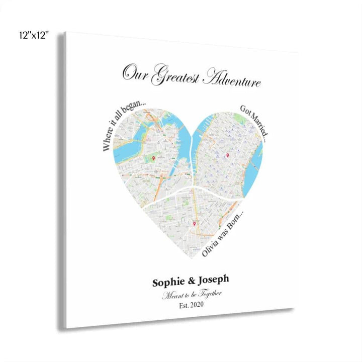 Custom Heart Shaped Triple Location Map - ARTFULANE