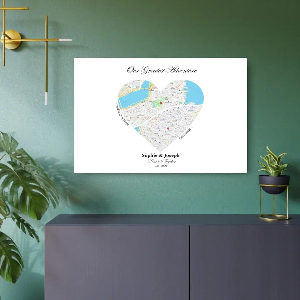 Custom Heart Shaped Dual Location Map - ARTFULANE