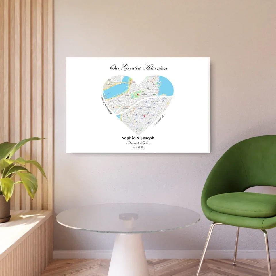 Custom Heart Shaped Dual Location Map - ARTFULANE