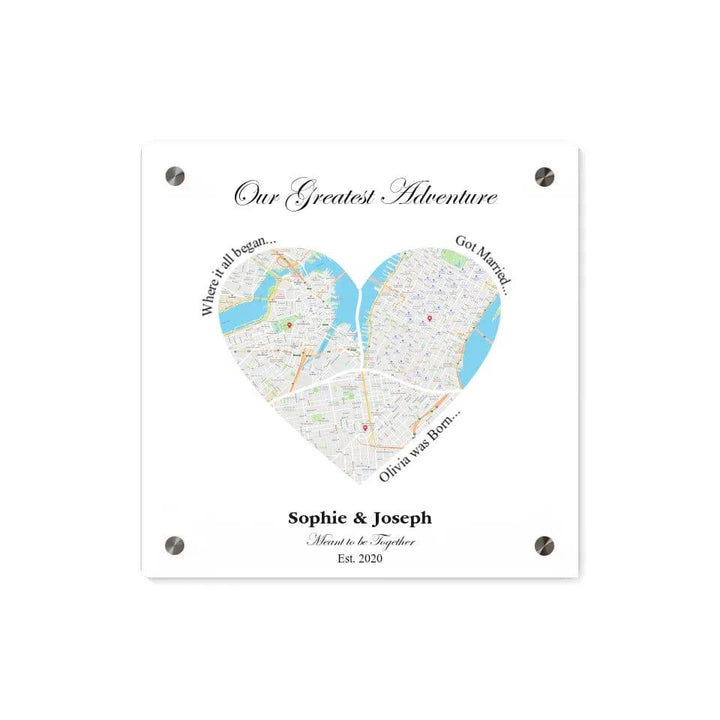 Custom Heart Shaped Triple Location Map - ARTFULANE