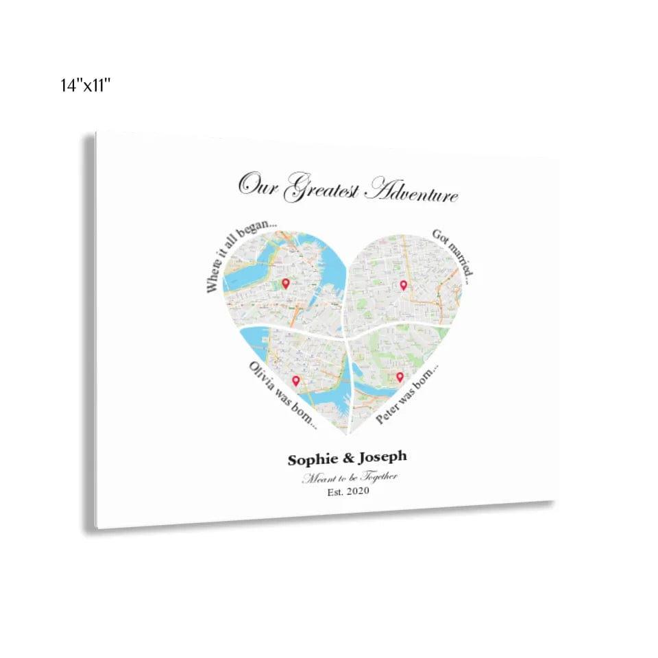 Custom Heart Shaped Four Location Map - ARTFULANE