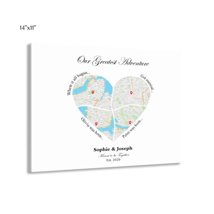 Custom Heart Shaped Four Location Map - ARTFULANE