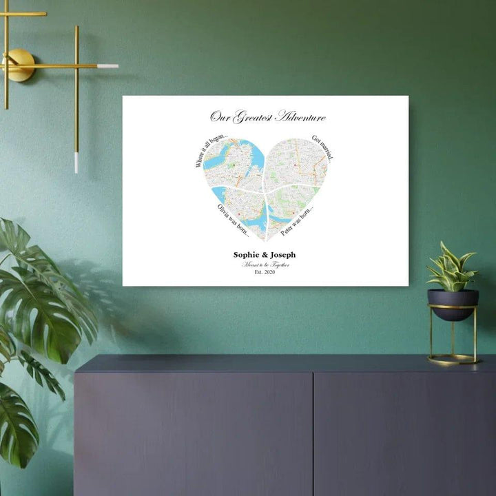 Custom Heart Shaped Four Location Map - ARTFULANE