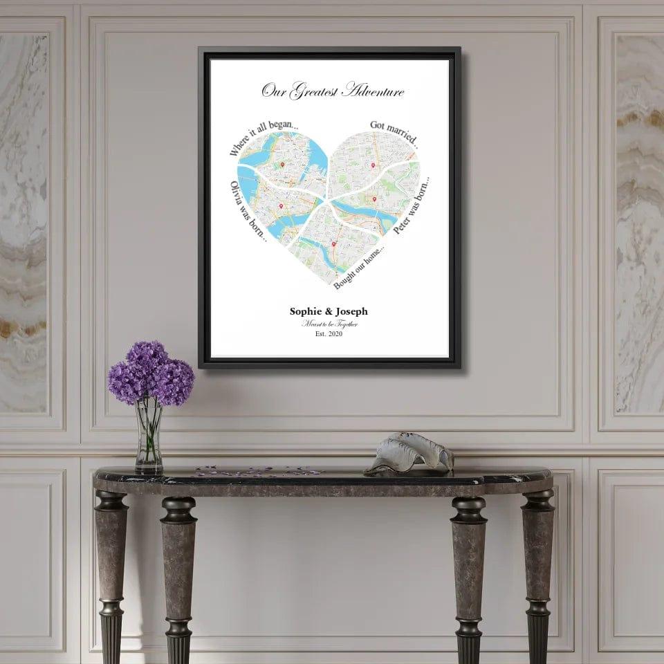 Custom Heart Shaped Five Location Map - ARTFULANE