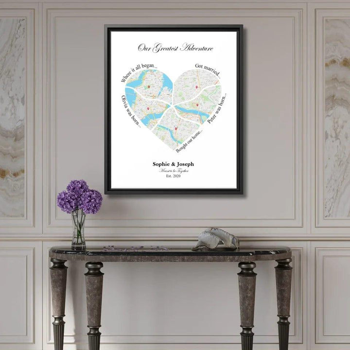 Custom Heart Shaped Five Location Map - ARTFULANE