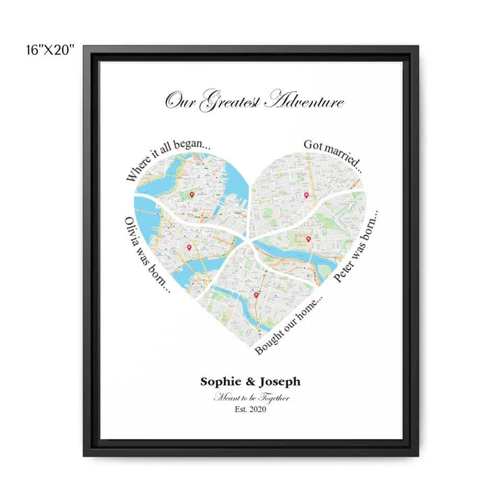 Custom Heart Shaped Five Location Map - ARTFULANE