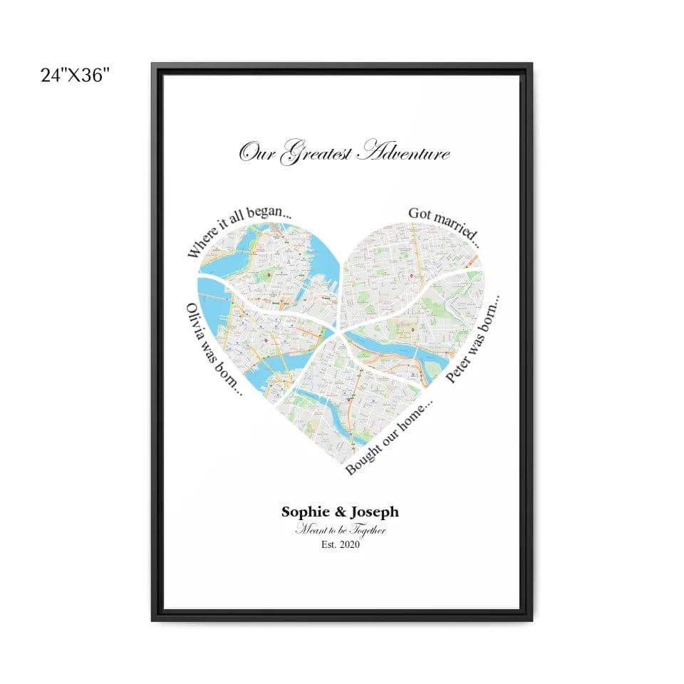 Custom Heart Shaped Five Location Map - ARTFULANE