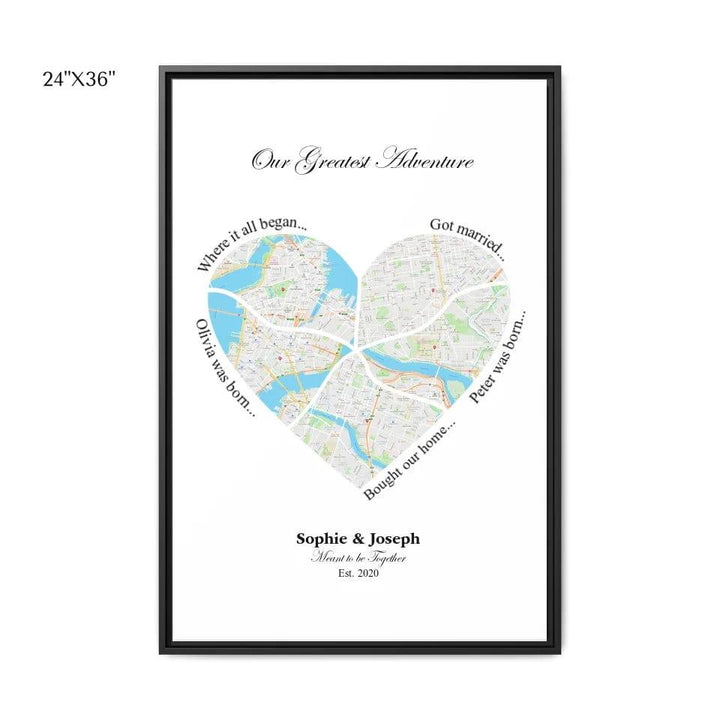 Custom Heart Shaped Five Location Map - ARTFULANE