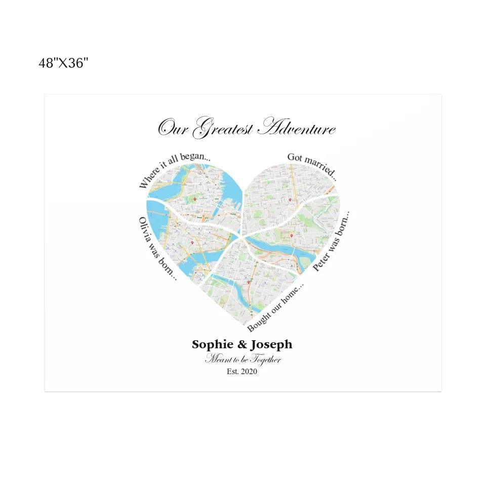 Custom Heart Shaped Five Location Map - ARTFULANE