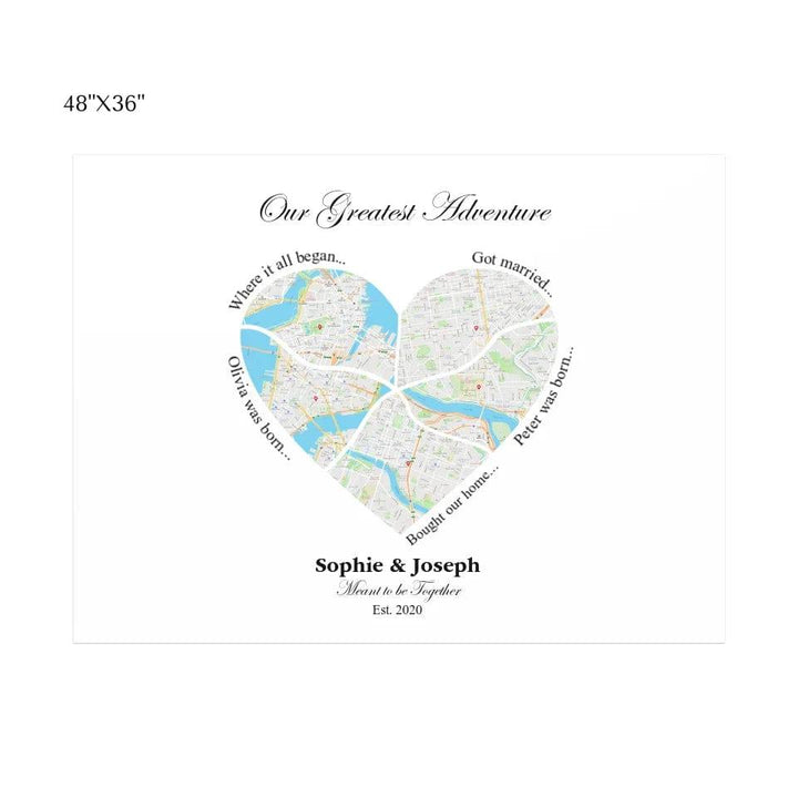 Custom Heart Shaped Five Location Map - ARTFULANE