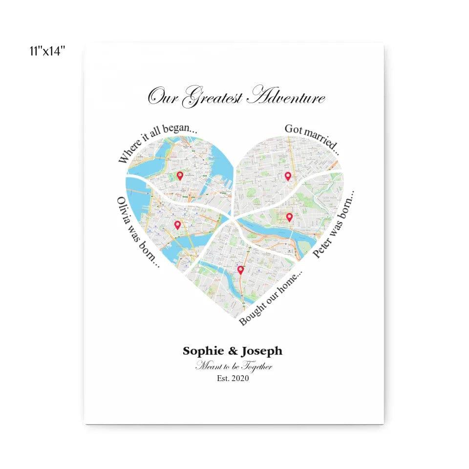 Custom Heart Shaped Five Location Map - ARTFULANE