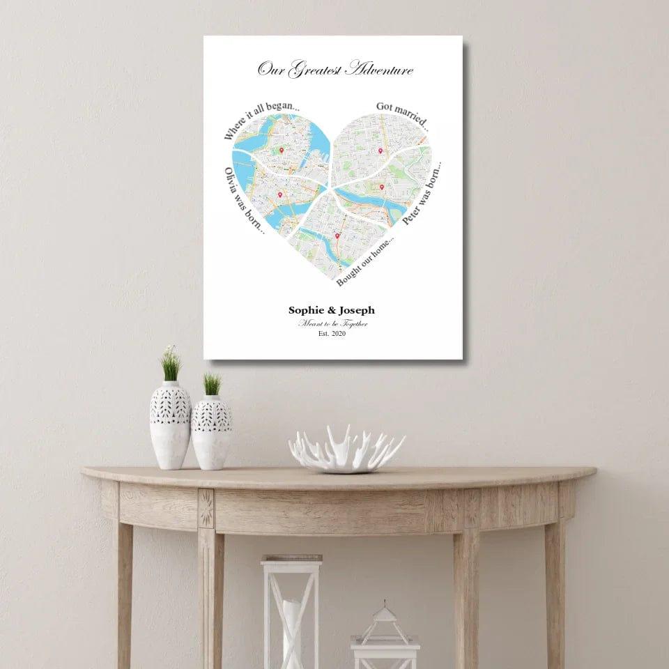 Custom Heart Shaped Five Location Map - ARTFULANE