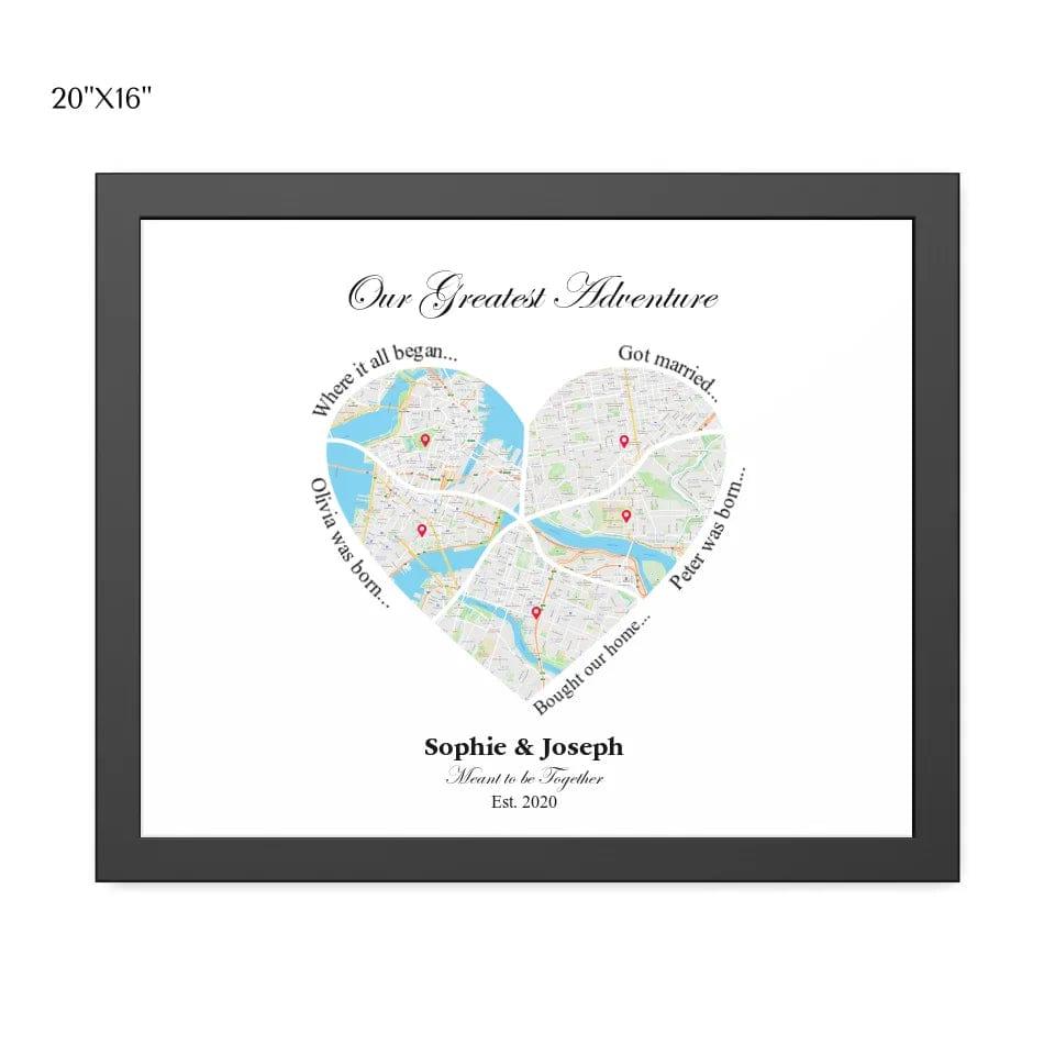 Custom Heart Shaped Five Location Map - ARTFULANE