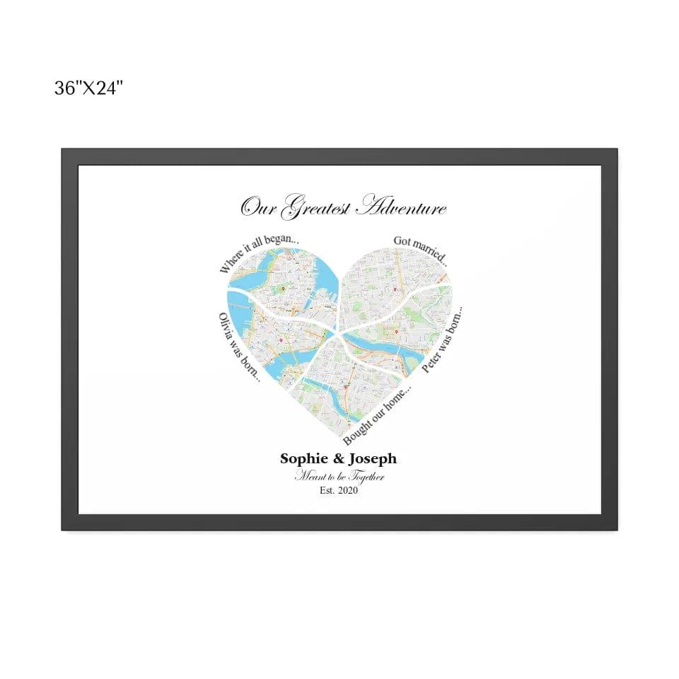 Custom Heart Shaped Five Location Map - ARTFULANE