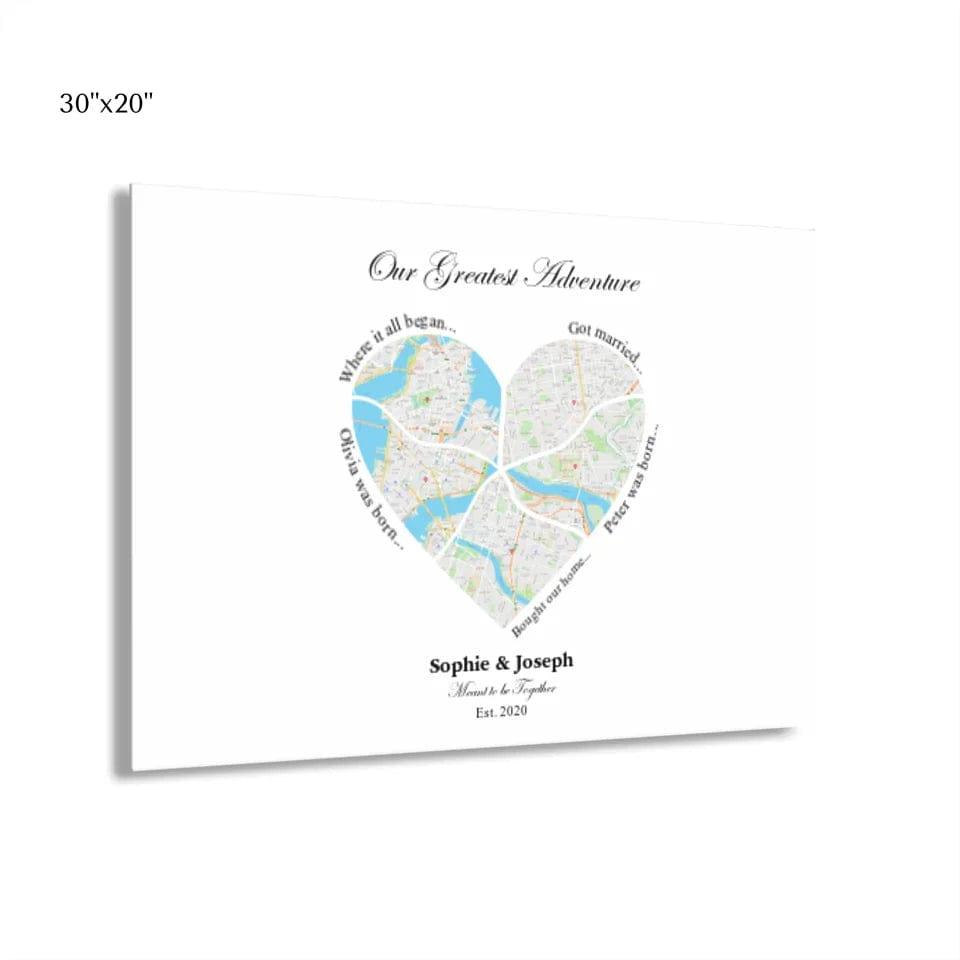 Custom Heart Shaped Five Location Map - ARTFULANE