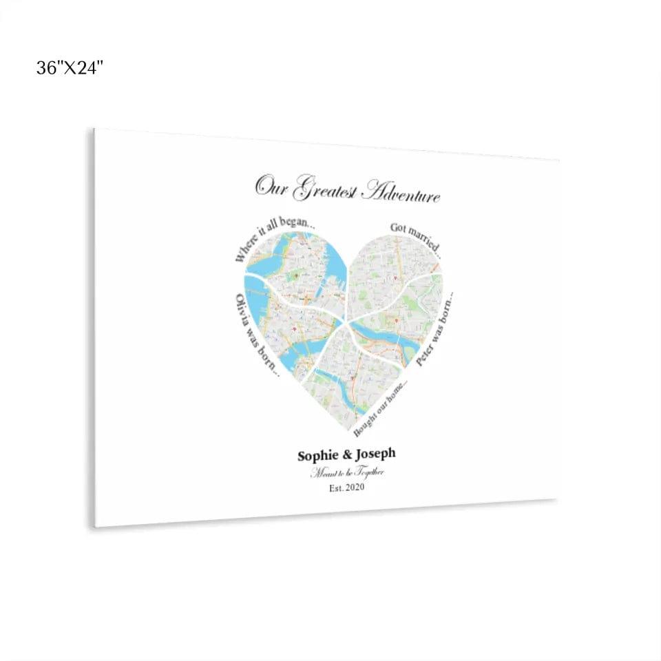 Custom Heart Shaped Five Location Map - ARTFULANE