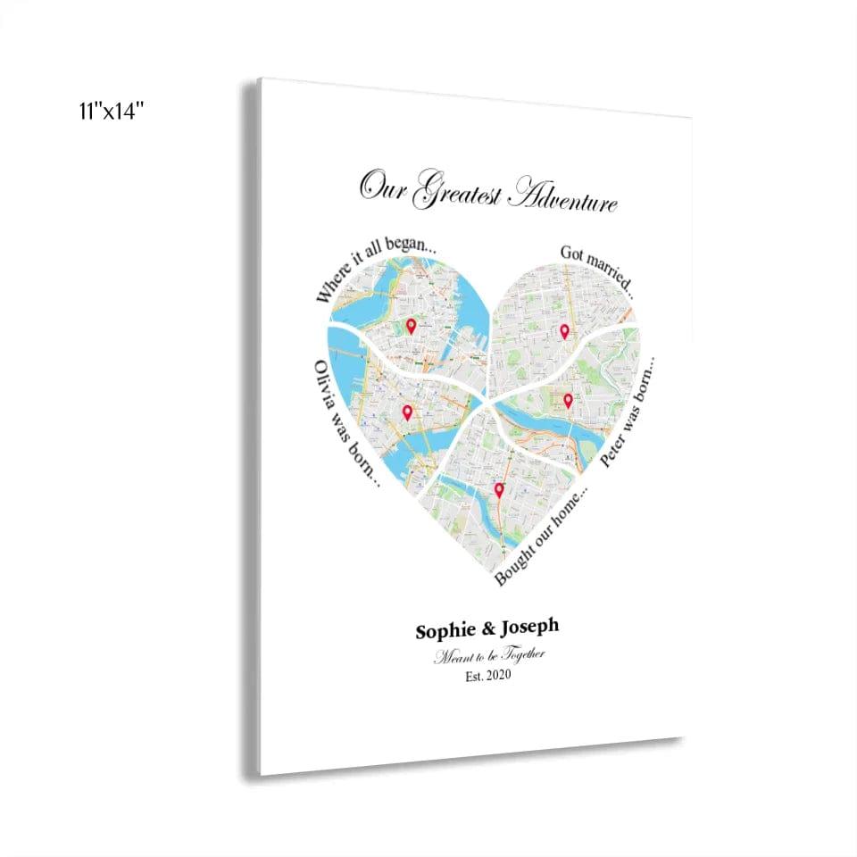 Custom Heart Shaped Five Location Map - ARTFULANE