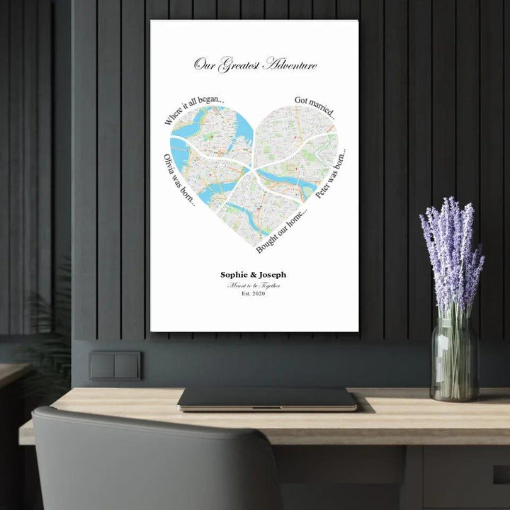 Custom Heart Shaped Five Location Map - ARTFULANE