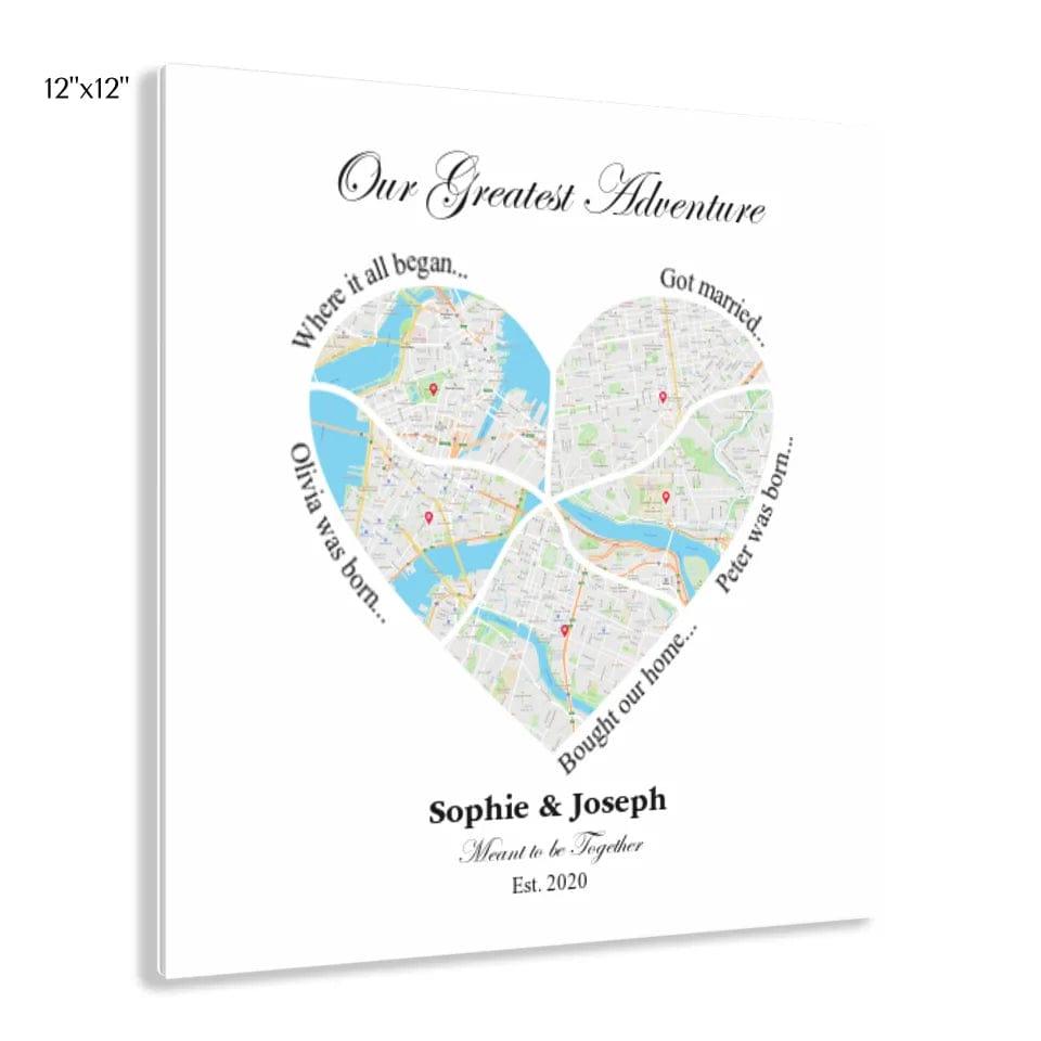 Custom Heart Shaped Five Location Map - ARTFULANE