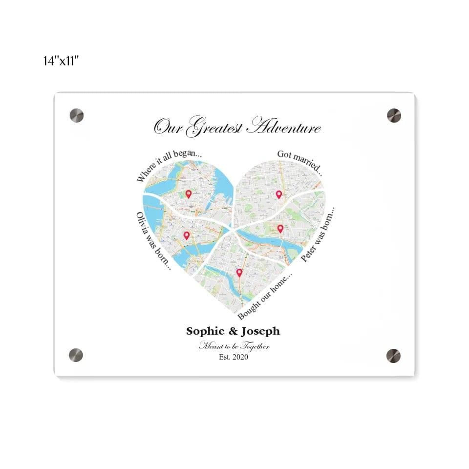 Custom Heart Shaped Five Location Map - ARTFULANE