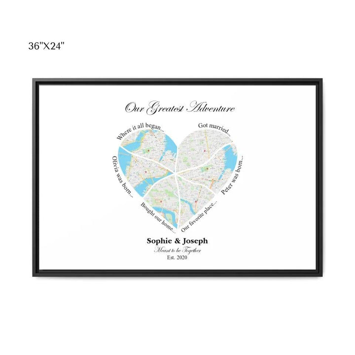 Custom Heart Shaped Six Location Map - ARTFULANE