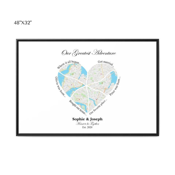 Custom Heart Shaped Six Location Map - ARTFULANE