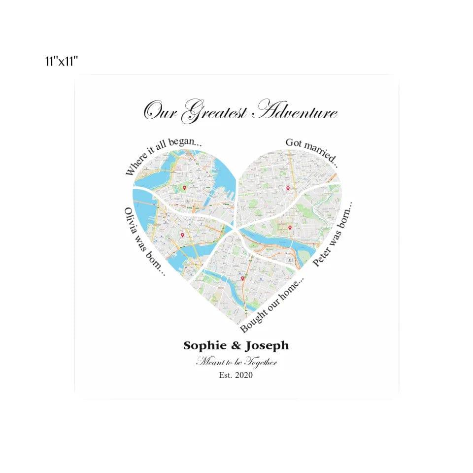 Custom Heart Shaped Five Location Map - ARTFULANE