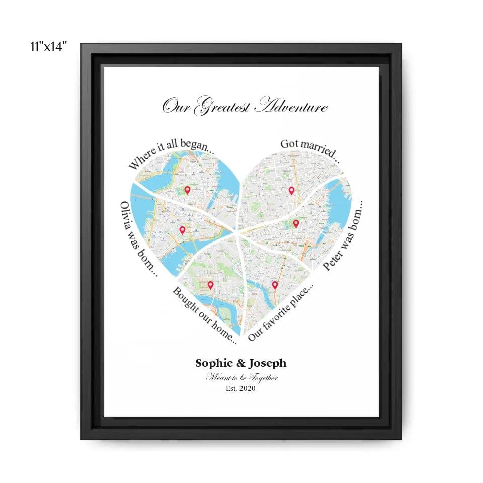 Custom Heart Shaped Six Location Map - ARTFULANE