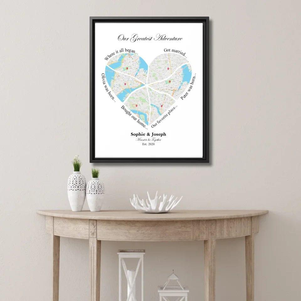 Custom Heart Shaped Six Location Map - ARTFULANE