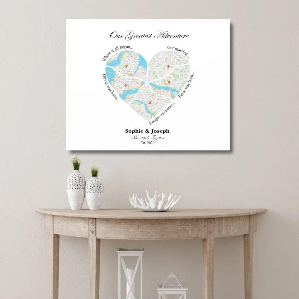 Custom Heart Shaped Six Location Map - ARTFULANE