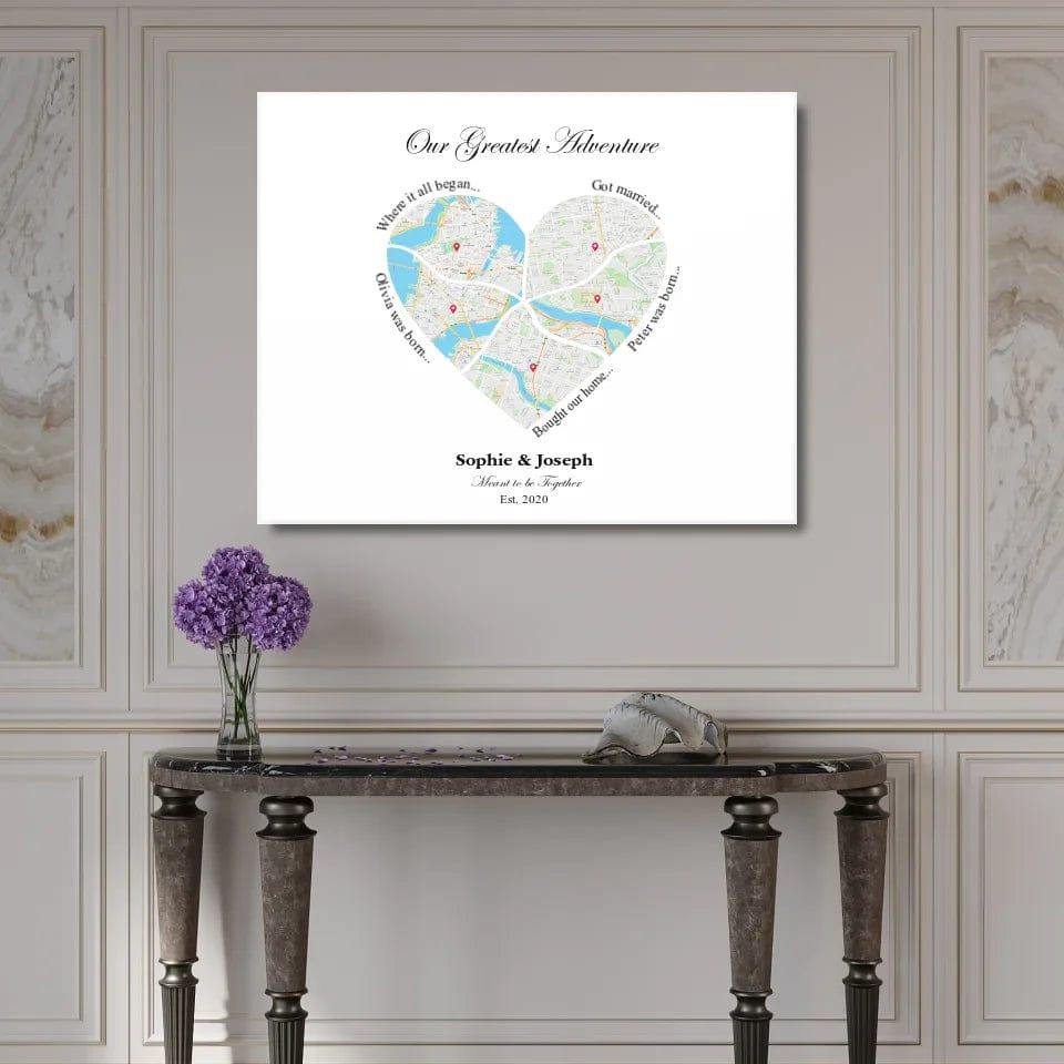 Custom Heart Shaped Six Location Map - ARTFULANE