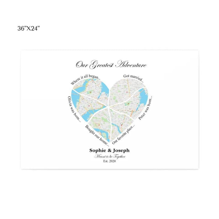 Custom Heart Shaped Six Location Map - ARTFULANE