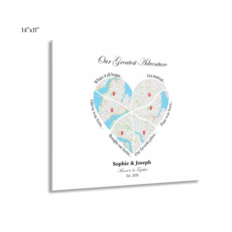 Custom Heart Shaped Six Location Map - ARTFULANE