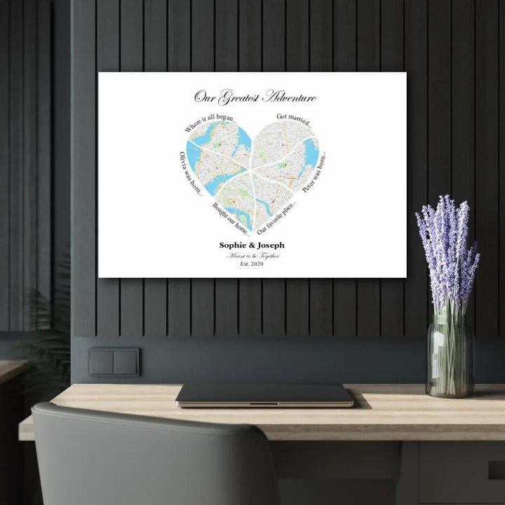 Custom Heart Shaped Six Location Map - ARTFULANE