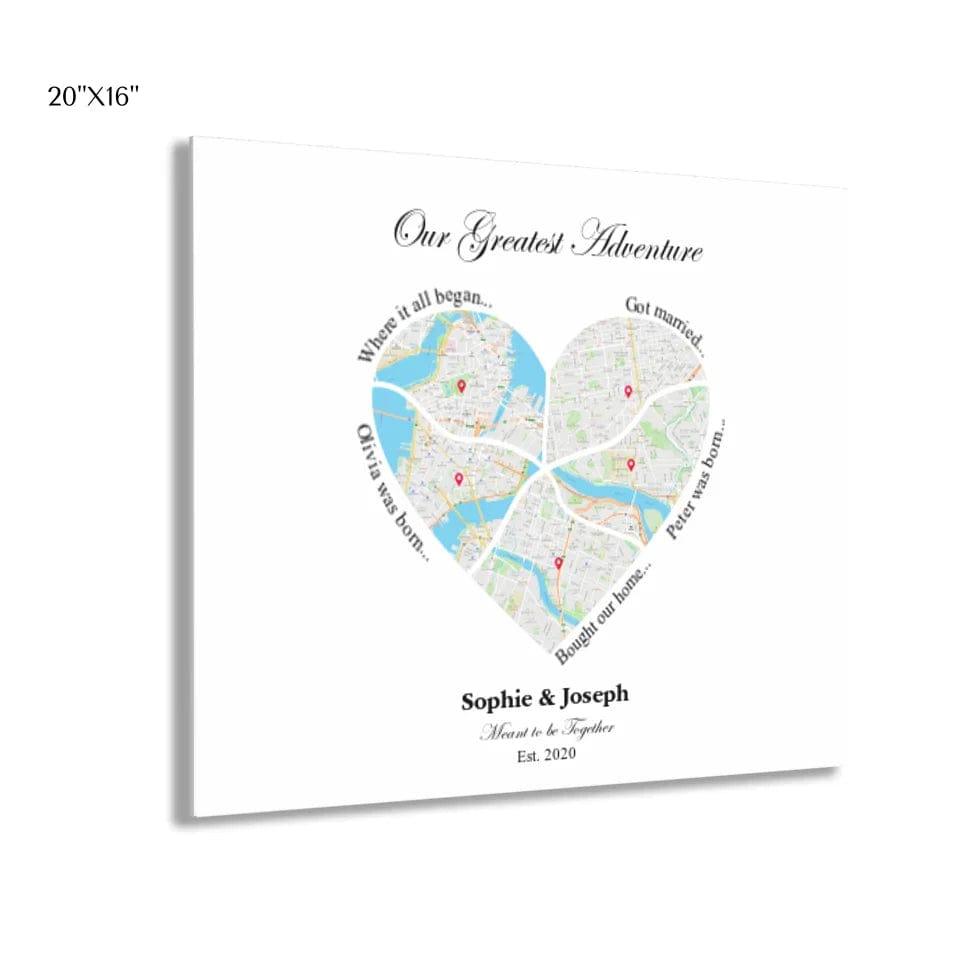 Custom Heart Shaped Six Location Map - ARTFULANE