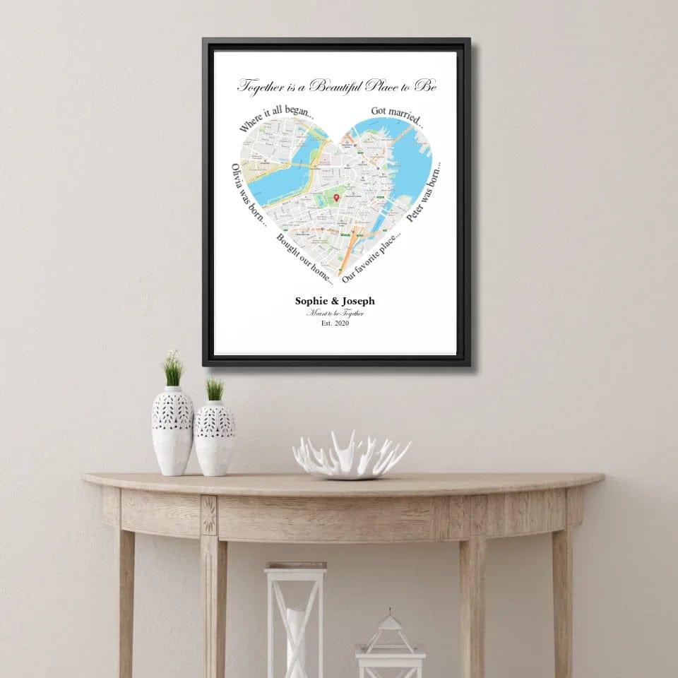 Custom Heart Shaped Single Location Map - ARTFULANE