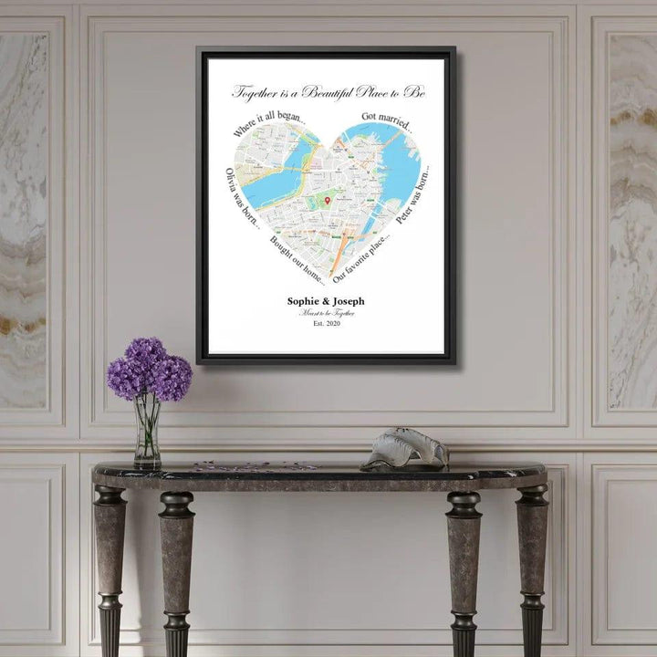 Custom Heart Shaped Single Location Map - ARTFULANE