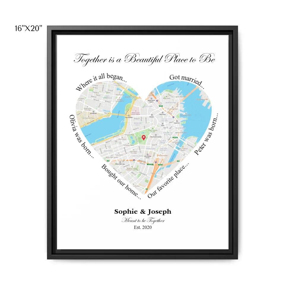 Custom Heart Shaped Single Location Map - ARTFULANE