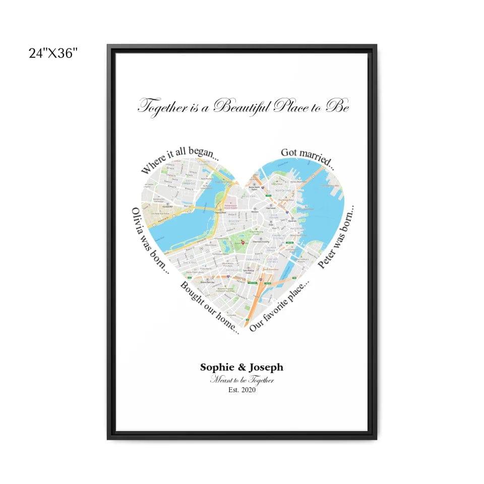 Custom Heart Shaped Single Location Map - ARTFULANE