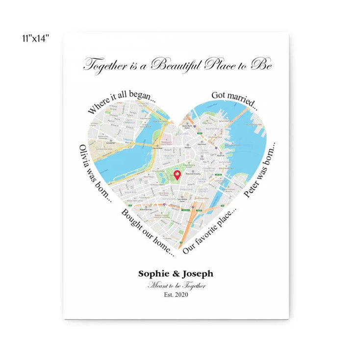 Custom Heart Shaped Single Location Map - ARTFULANE