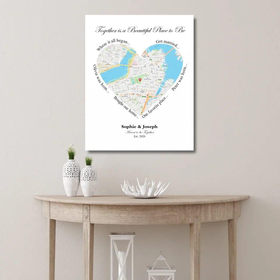 Custom Heart Shaped Single Location Map - ARTFULANE