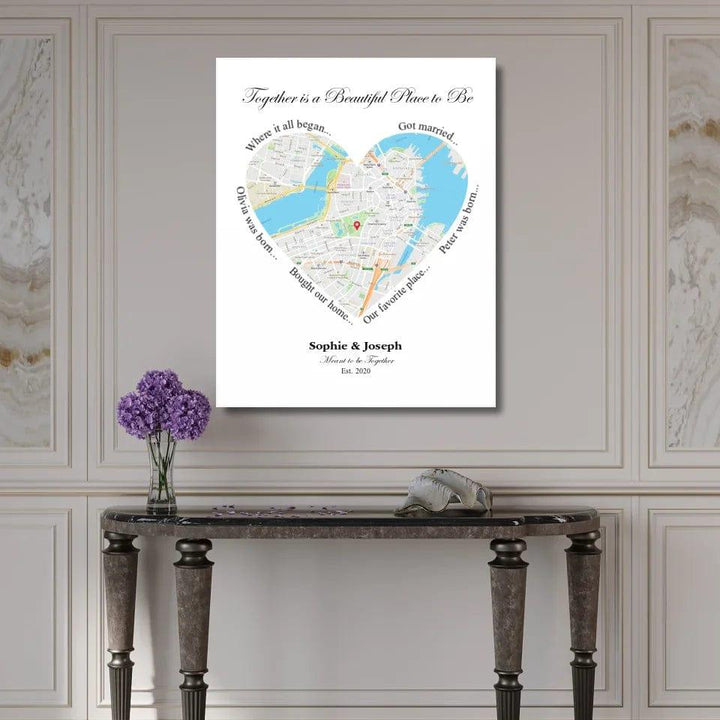 Custom Heart Shaped Single Location Map - ARTFULANE